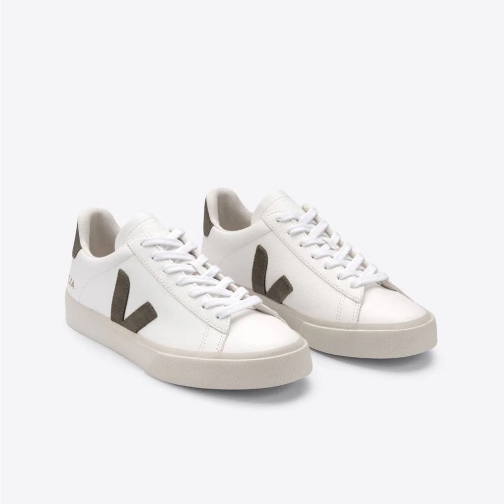 Veja Campo White and Green Suede Sneakers
